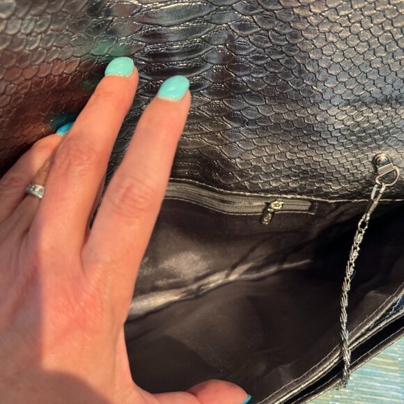 Pewter Envelope Python Stamped Evening Bag - Picture 7 of 7